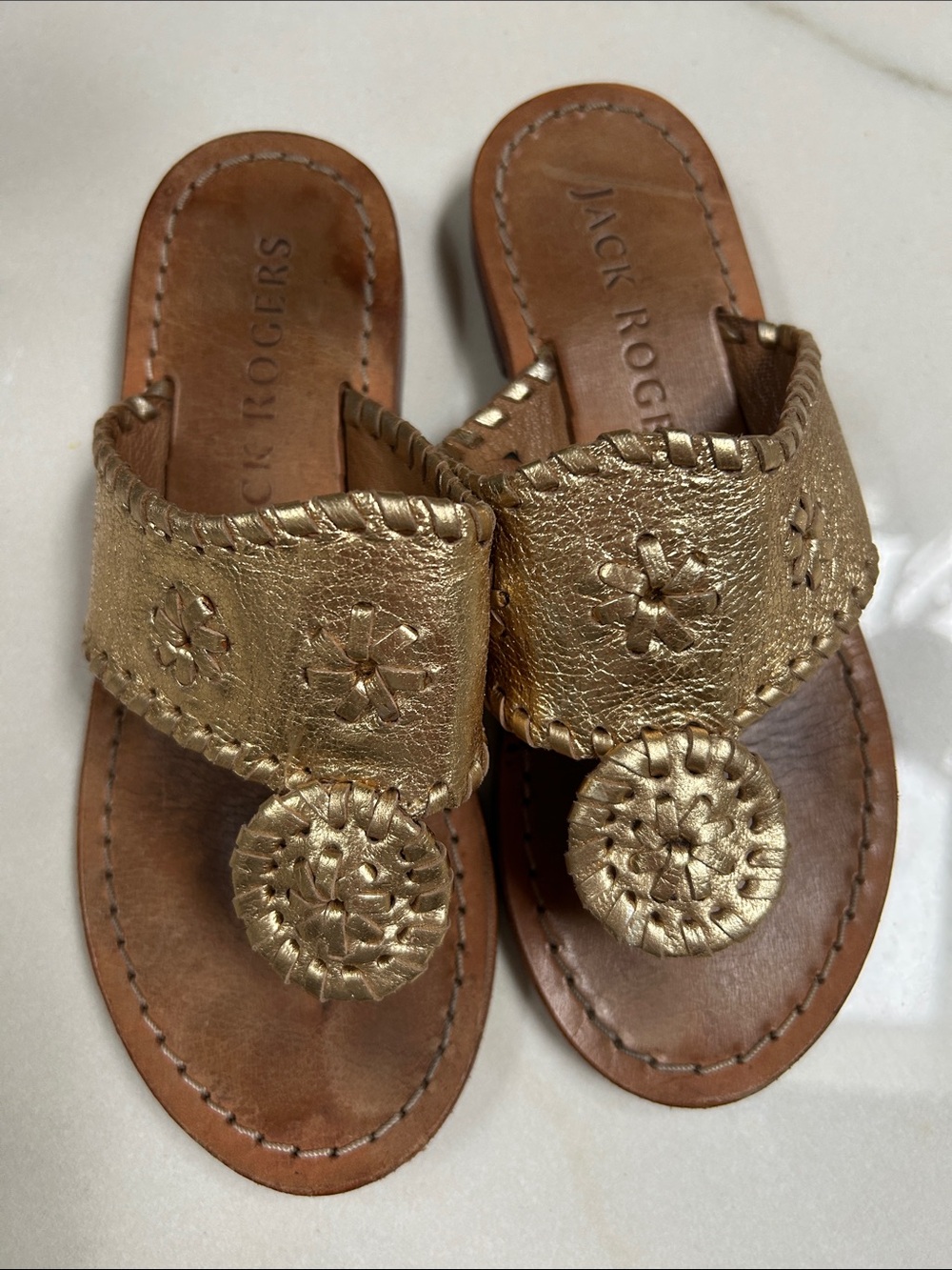 Jack Rogers Metallic Gold Navajo Leather Slide Sandals